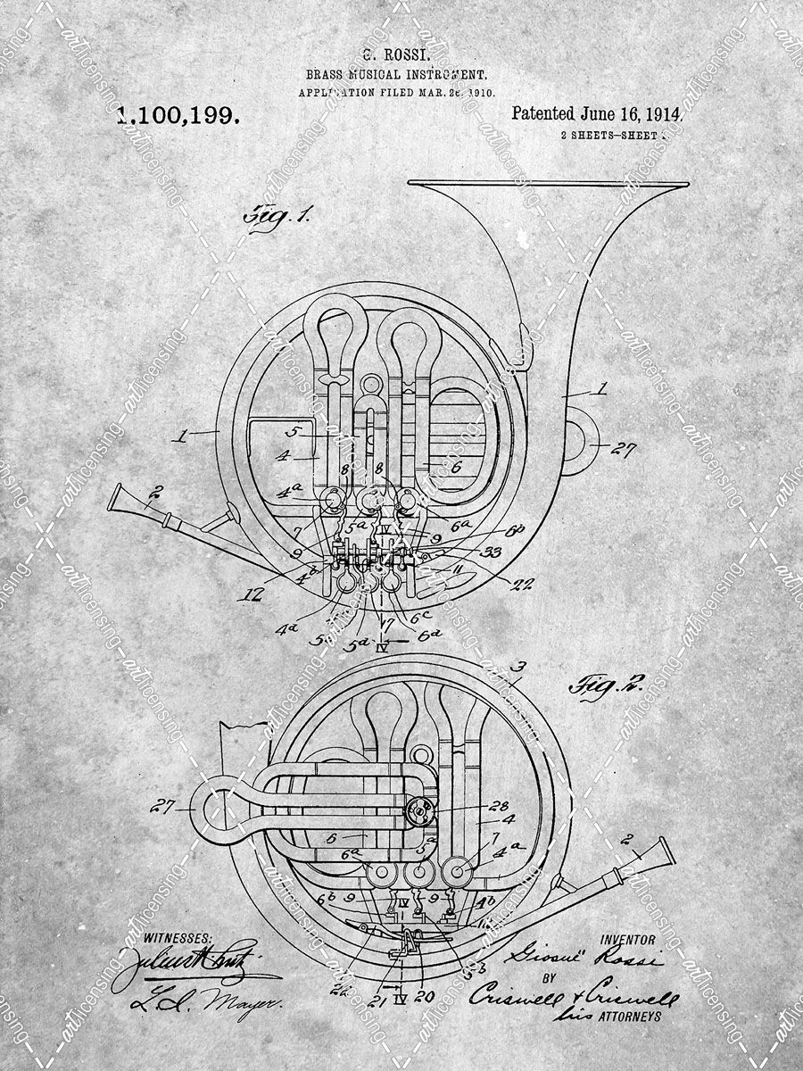 PP188- French Horn 1914 Patent Poster
