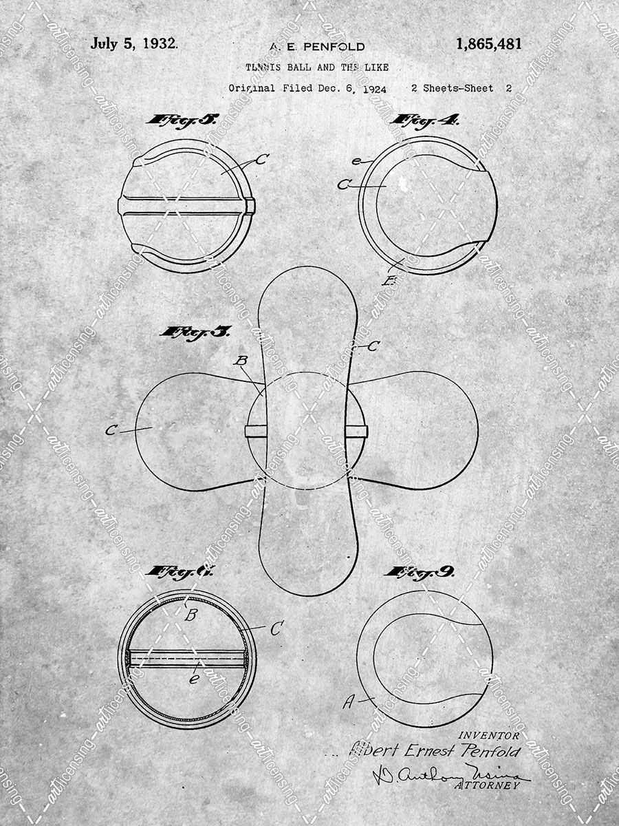 PP182- Tennis Ball 1932 Patent Poster