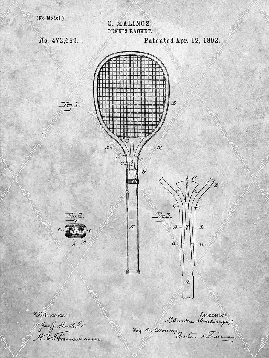 PP183- Tennis Racket 1892 Patent Poster