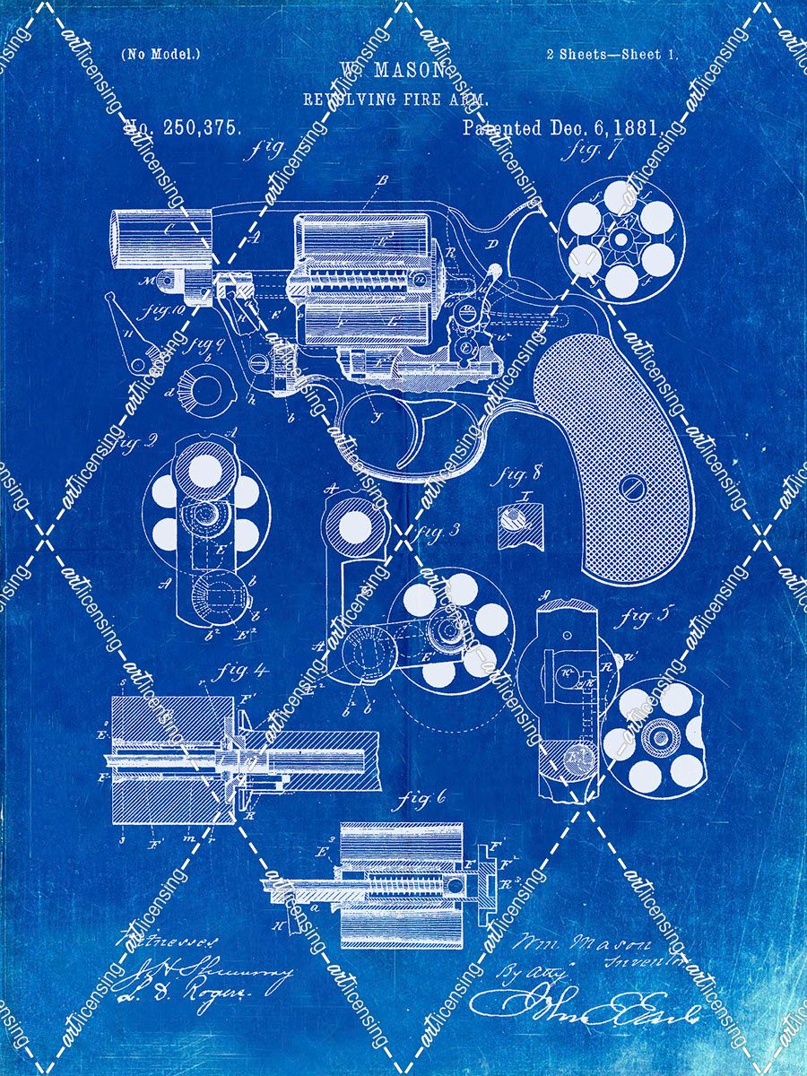 PP5-Faded Blueprint Colt M1889 Revolver Poster