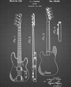 PP8-Black Grid Fender Precision Bass Guitar Patent Poster