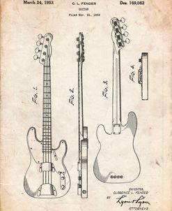 PP8-Vintage Parchment Fender Precision Bass Guitar Patent Poster