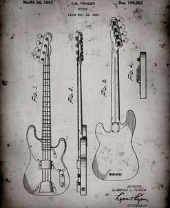PP8-Faded Grey Fender Precision Bass Guitar Patent Poster