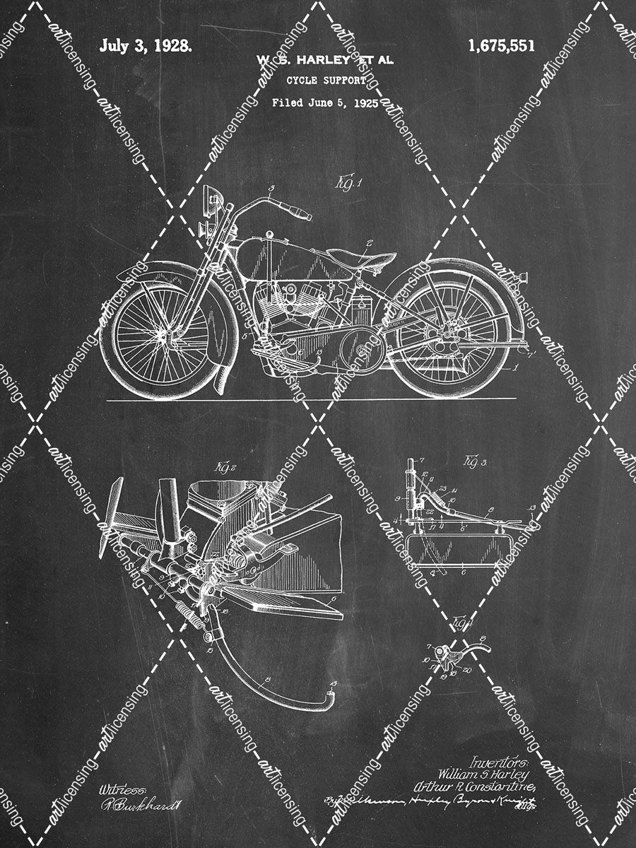 PP10-Chalkboard Harley Davidson Model JD Patent Poster