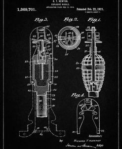 PP12-Vintage Black Explosive Missile Patent Poster