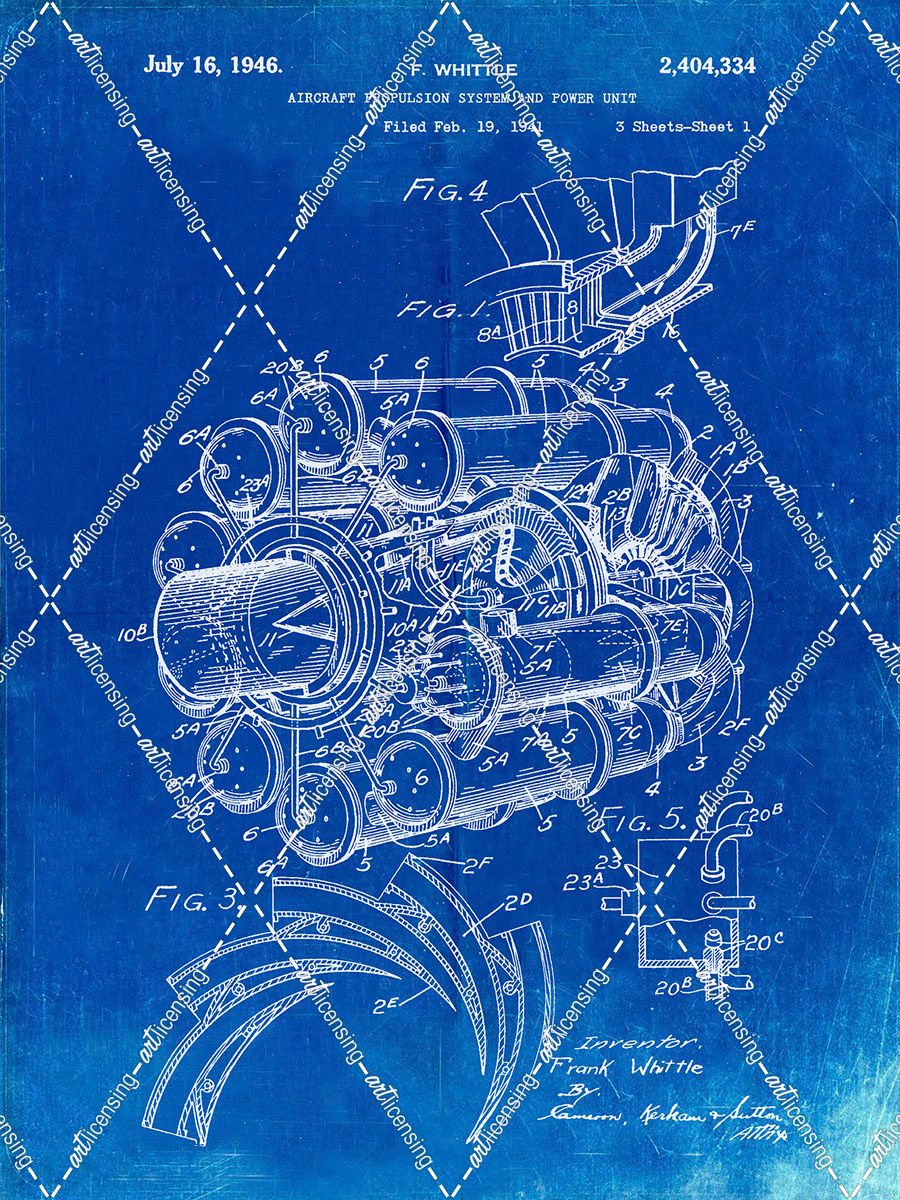 PP14-Faded Blueprint Jet Engine Patent Poster