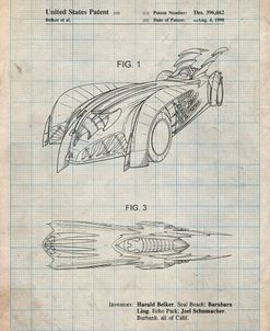 PP16-Antique Grid Parchment Batman and Robin Batmobile Patent Poster