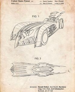 PP16-Vintage Parchment Batman and Robin Batmobile Patent Poster