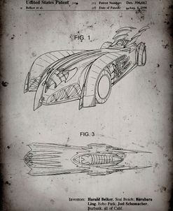 PP16-Faded Grey Batman and Robin Batmobile Patent Poster