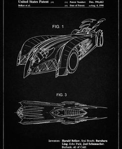 PP16-Vintage Black Batman and Robin Batmobile Patent Poster