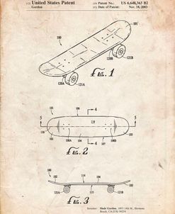 PP17-Vintage Parchment Double Kick Skateboard Patent Poster