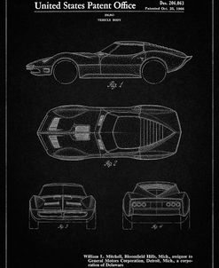 PP21-Vintage Black Corvette 1966 Mako Shark II Patent Poster