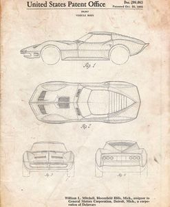 PP21-Vintage Parchment Corvette 1966 Mako Shark II Patent Poster