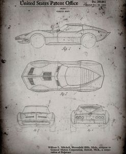 PP21-Faded Grey Corvette 1966 Mako Shark II Patent Poster