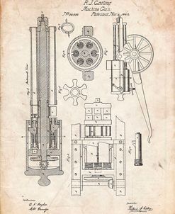 PP23-Vintage Parchment Gatling Gun Patent Poster