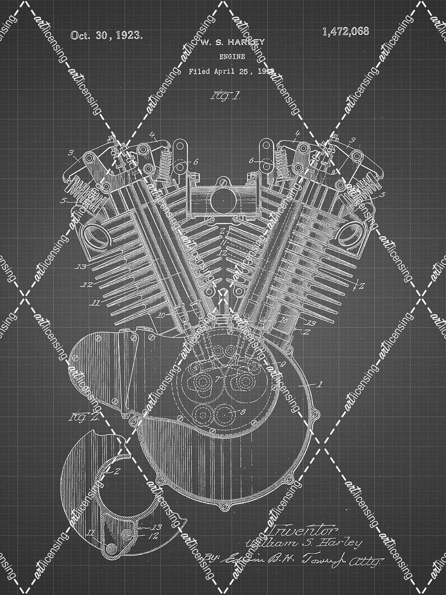PP24-Black Grid Harley Davidson Engine 1919 Patent Poster