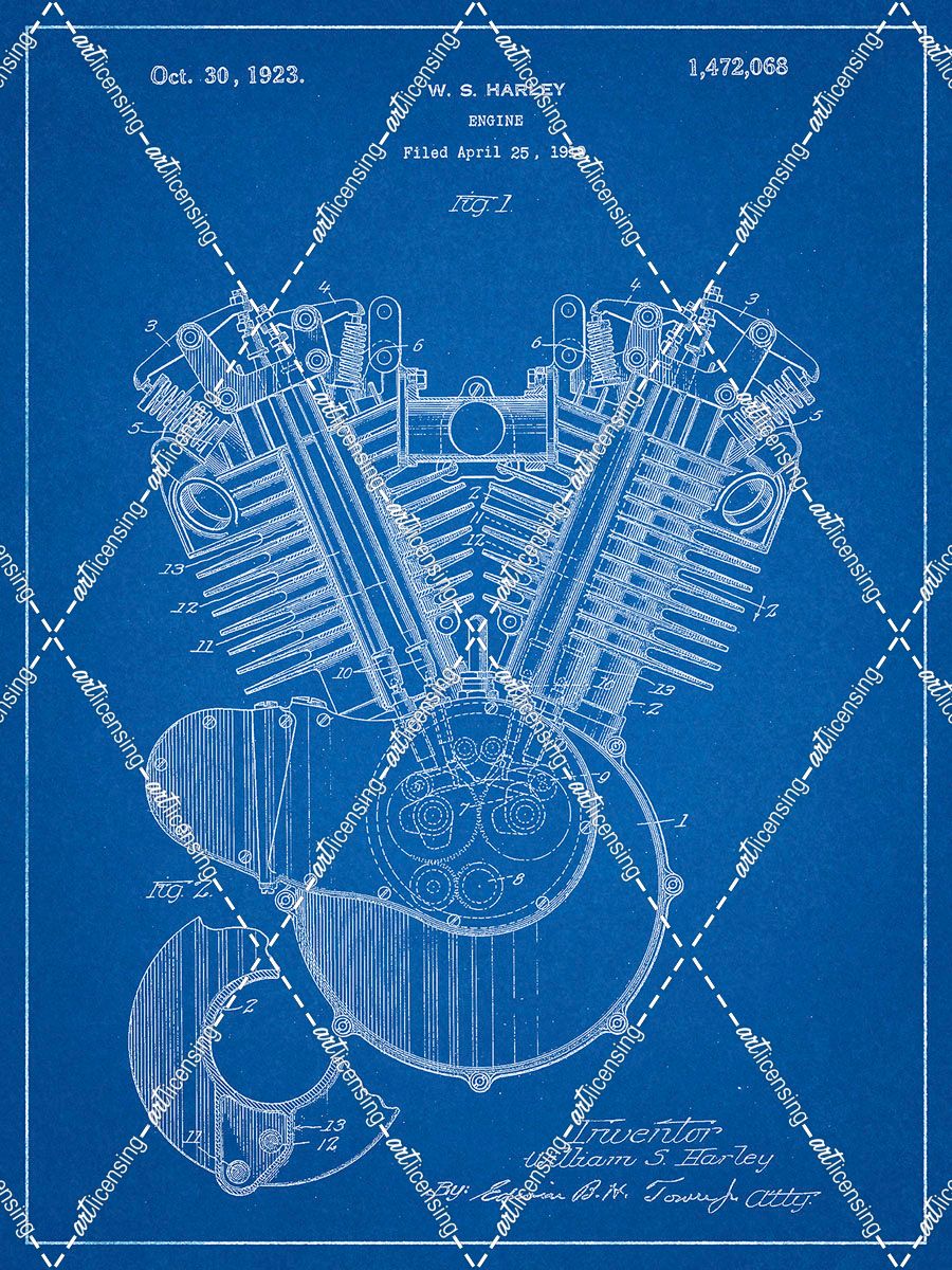 PP24-Blueprint Harley Davidson Engine 1919 Patent Poster