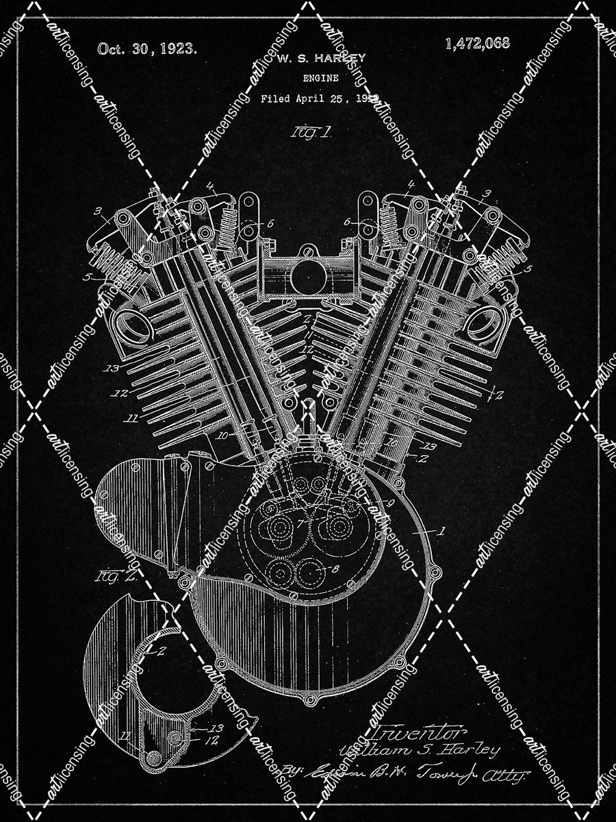 PP24-Vintage Black Harley Davidson Engine 1919 Patent Poster