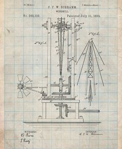 PP26-Antique Grid Parchment Windmill 1883 Patent Poster