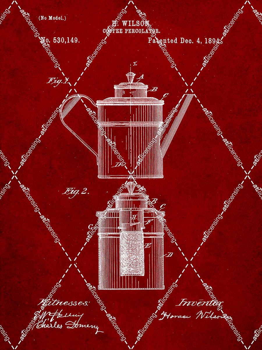 PP27-Burgundy Coffee 2 Part Percolator 1894 Patent Poster