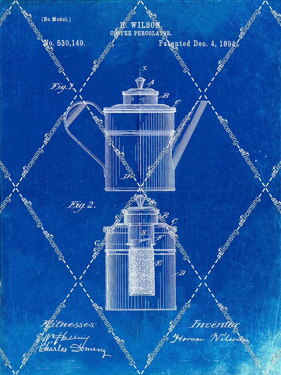 PP27-Faded Blueprint Coffee 2 Part Percolator 1894 Patent Poster