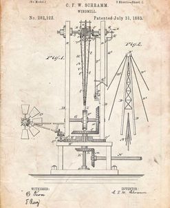 PP26-Vintage Parchment Windmill 1883 Patent Poster