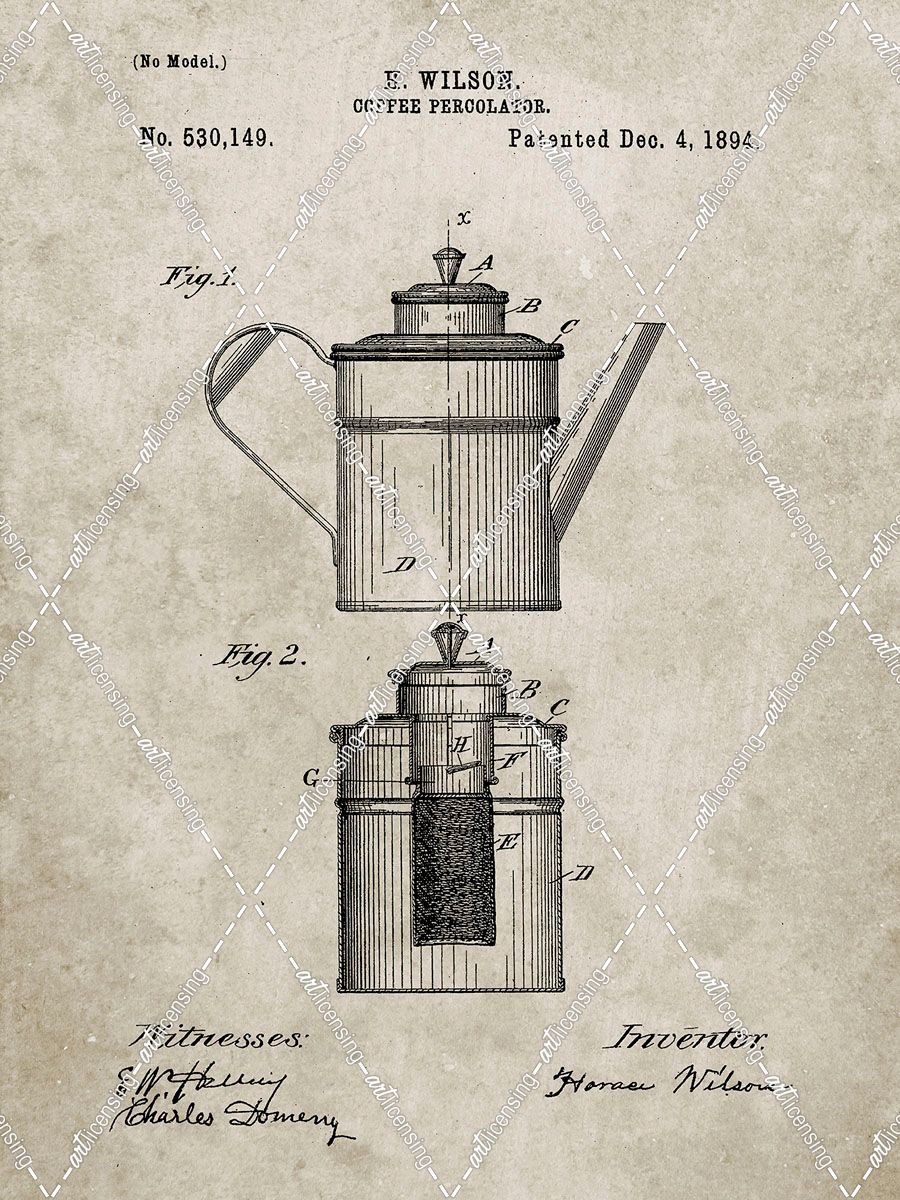 PP27-Sandstone Coffee 2 Part Percolator 1894 Patent Poster