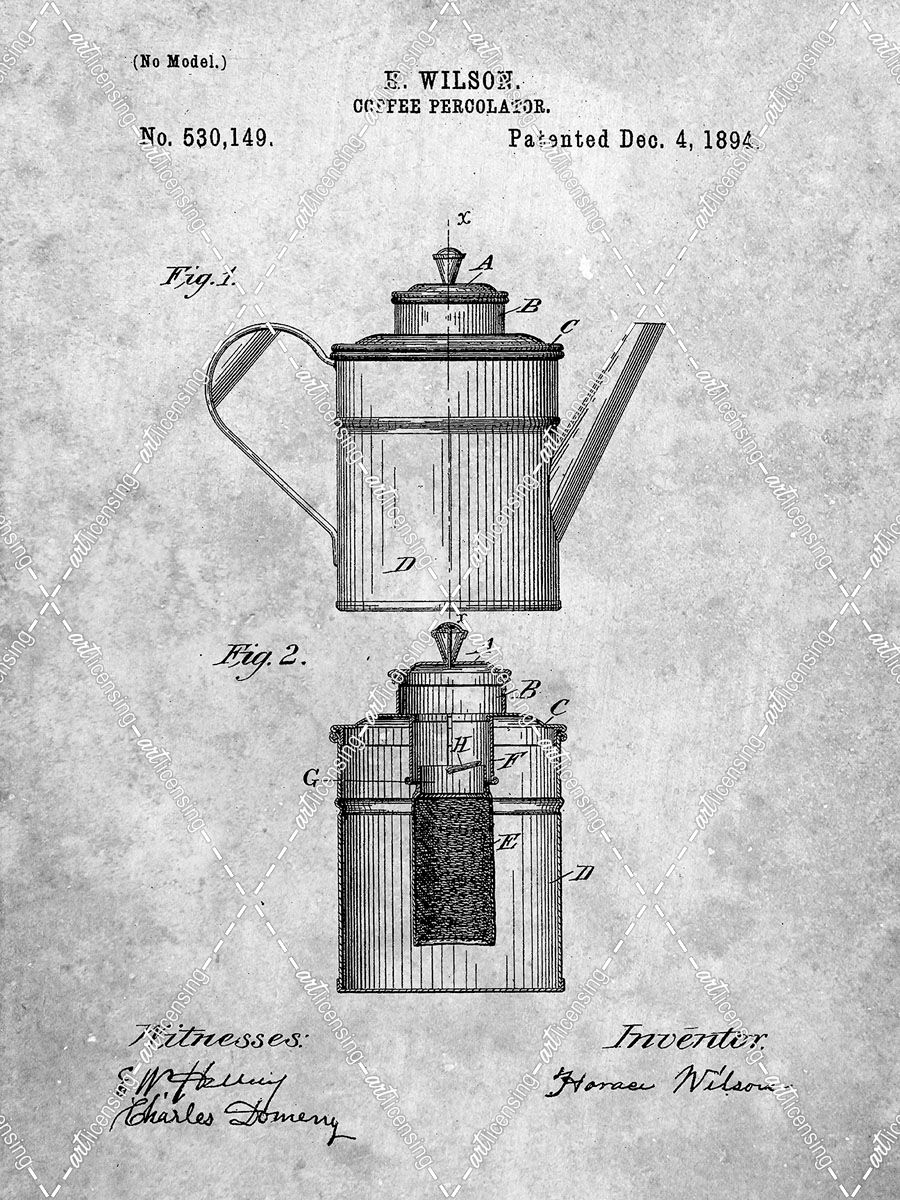 PP27-Slate Coffee 2 Part Percolator 1894 Patent Poster