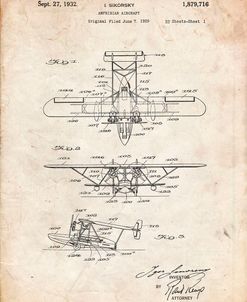 PP29-Vintage Parchment Biwing Seaplane Patent Print