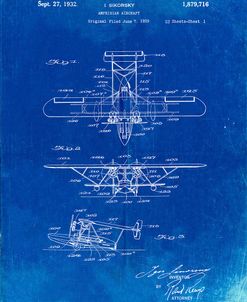 PP29-Faded Blueprint Biwing Seaplane Patent Print