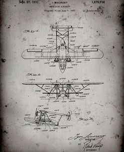 PP29-Faded Grey Biwing Seaplane Patent Print