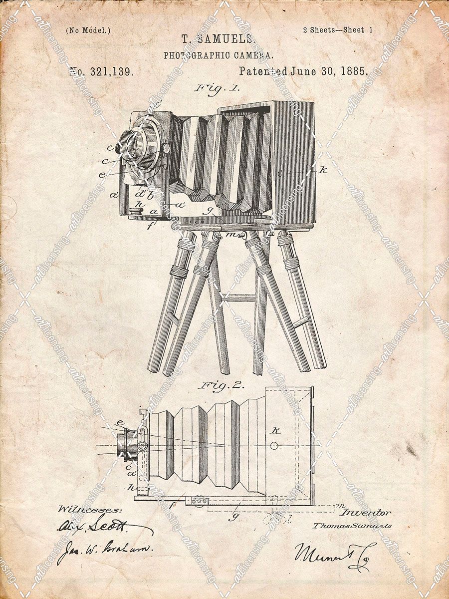 PP33-Vintage Parchment Iconic Photographic Camera 1885 Patent Poster