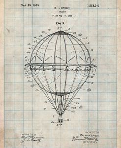 PP36-Antique Grid Parchment Hot Air Balloon 1923 Patent Poster