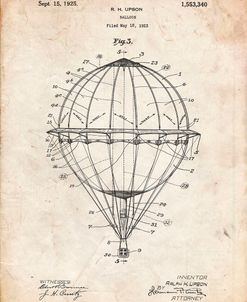 PP36-Vintage Parchment Hot Air Balloon 1923 Patent Poster