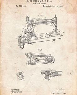 PP37-Vintage Parchment Wheeler & Wilson Sewing Machine Patent Poster