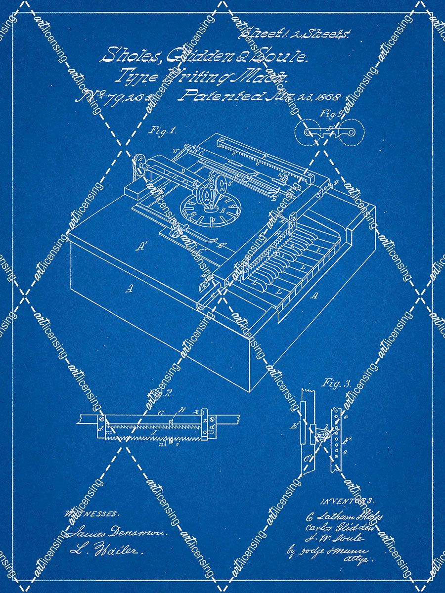 PP45-Blueprint Sholes and Glidden Type- Writer Patent Poster