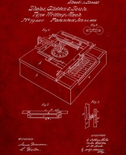 PP45-Burgundy Sholes and Glidden Type- Writer Patent Poster