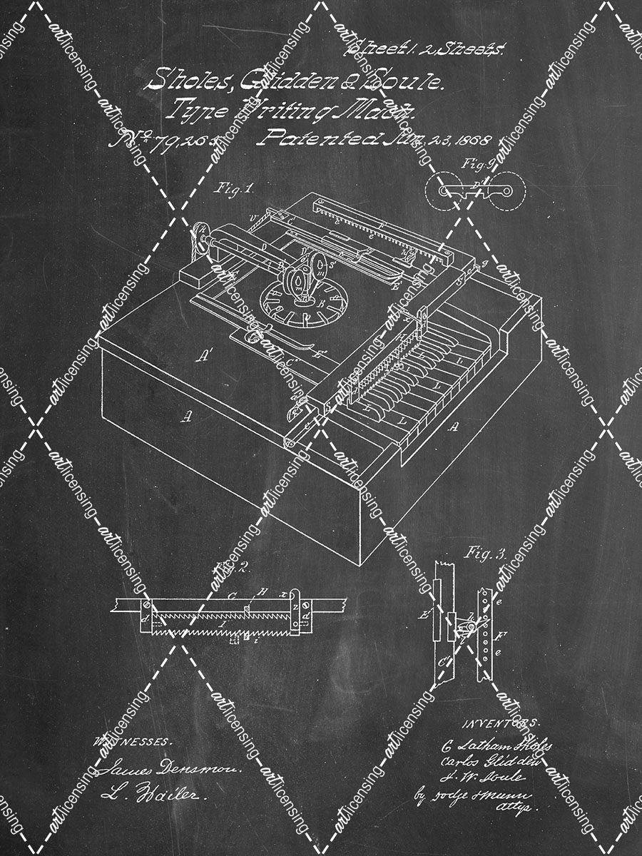 PP45-Chalkboard Sholes and Glidden Type- Writer Patent Poster