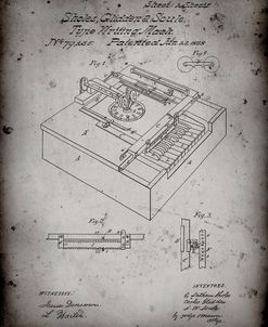 PP45-Faded Grey Sholes and Glidden Type- Writer Patent Poster