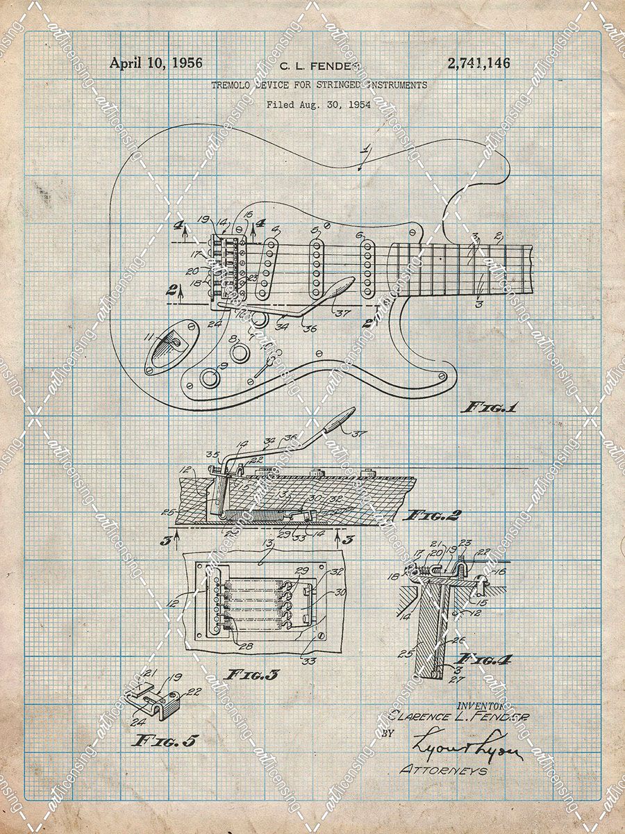 PP46-Antique Grid Parchment Fender Guitar Tremolo Poster