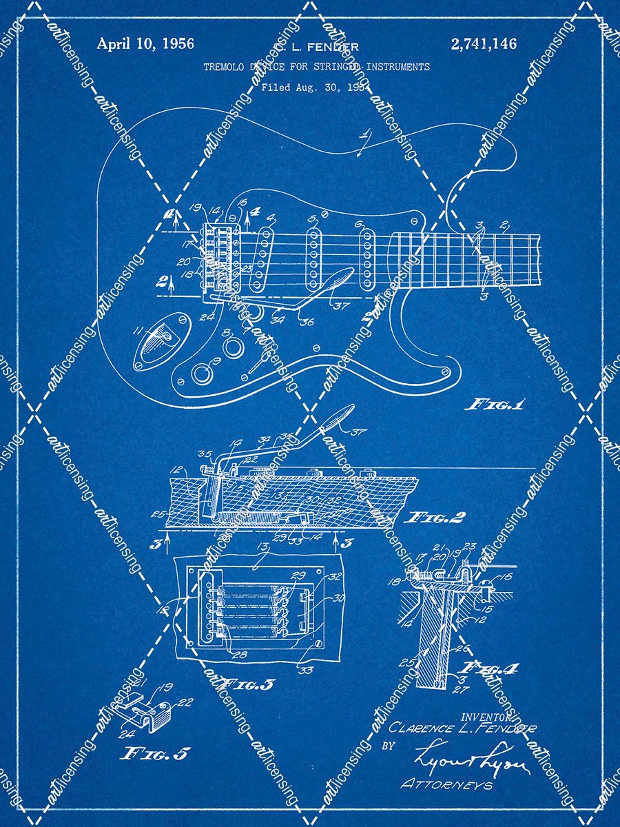 PP46-Blueprint Fender Guitar Tremolo Poster