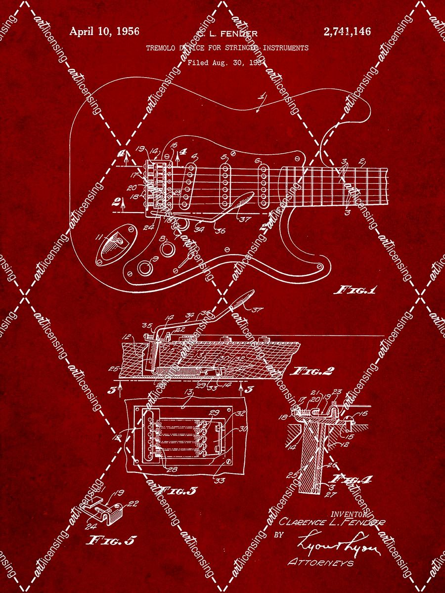PP46-Burgundy Fender Guitar Tremolo Poster