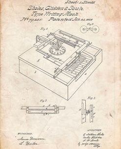 PP45-Vintage Parchment Sholes and Glidden Type- Writer Patent Poster