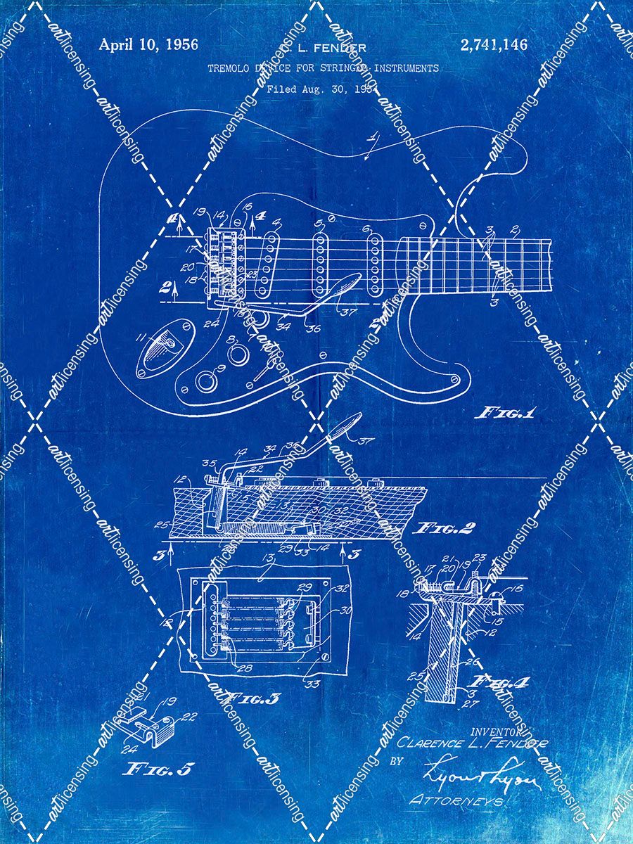PP46-Faded Blueprint Fender Guitar Tremolo Poster