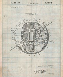 PP52-Antique Grid Parchment Earth Satellite Patent Poster