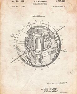 PP52-Vintage Parchment Earth Satellite Patent Poster