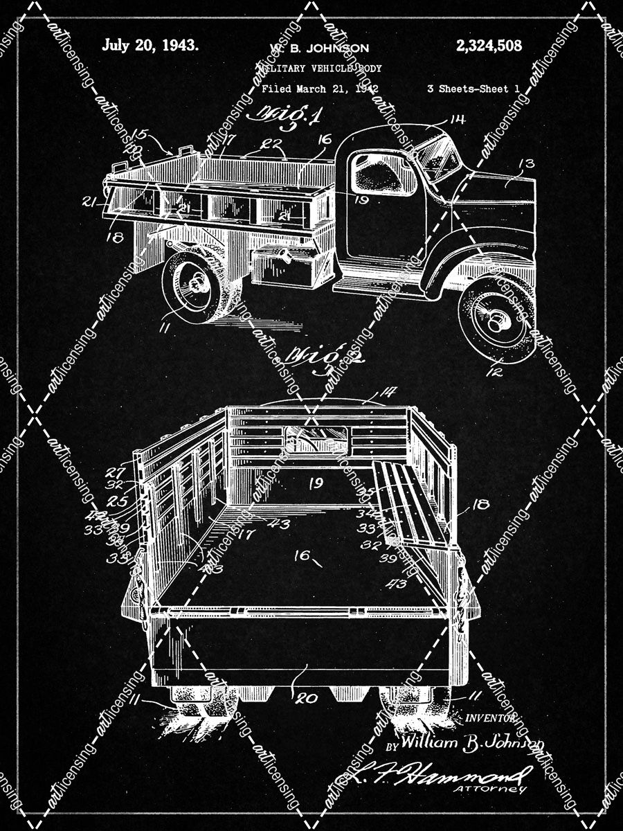 PP59-Vintage Black Army Troops Transport Truck Patent Poster