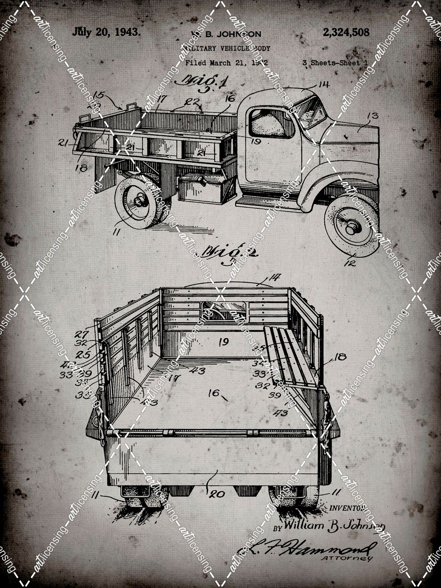 PP59-Faded Grey Army Troops Transport Truck Patent Poster