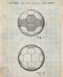 PP62-Antique Grid Parchment Leather Soccer Ball Patent Poster