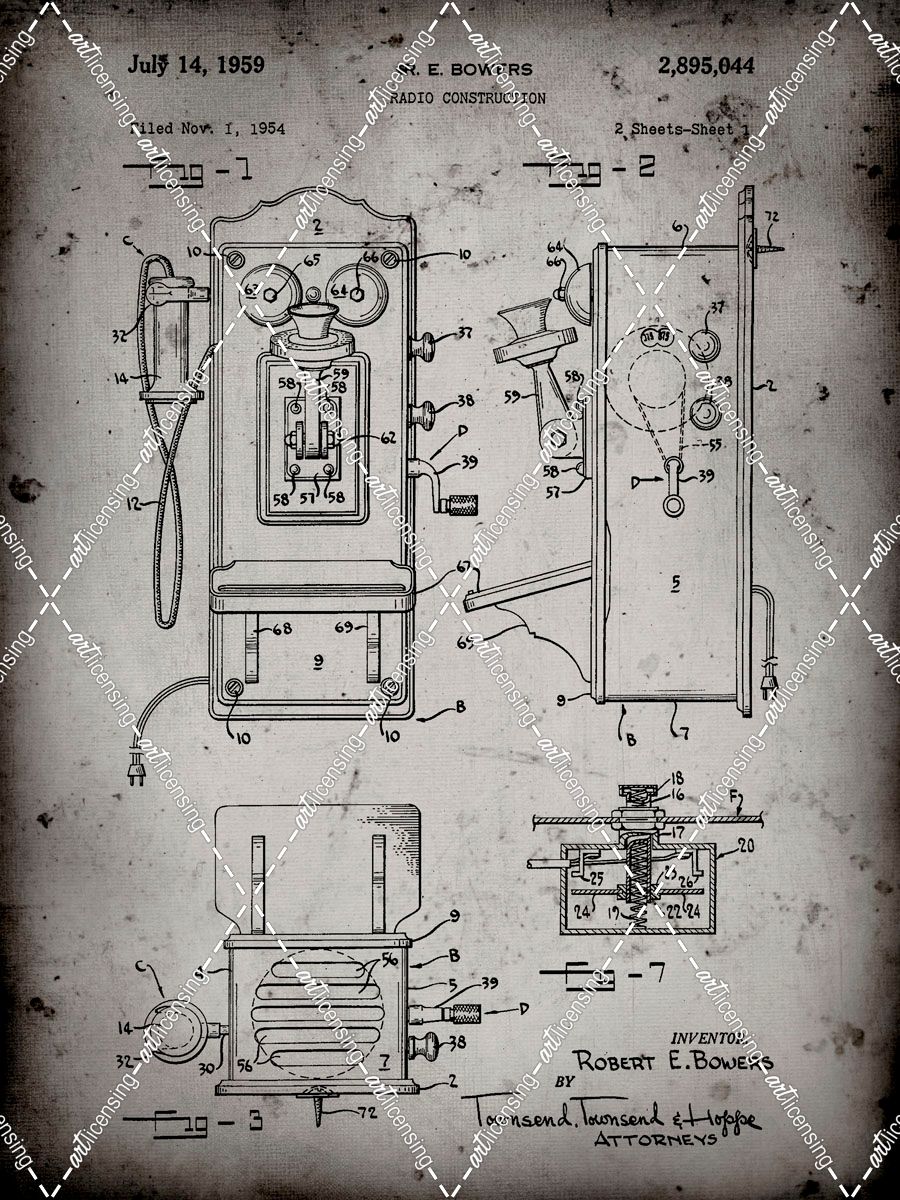 PP65-Faded Grey Wall Phone Patent Poster